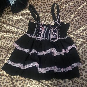 NWT ACDC japanese lolita rag black dress w/ pastel pink lace accents